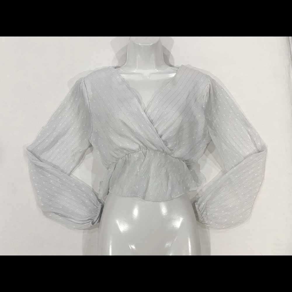 Nasty Gal White Long Sleeve Chiffon Crop Top